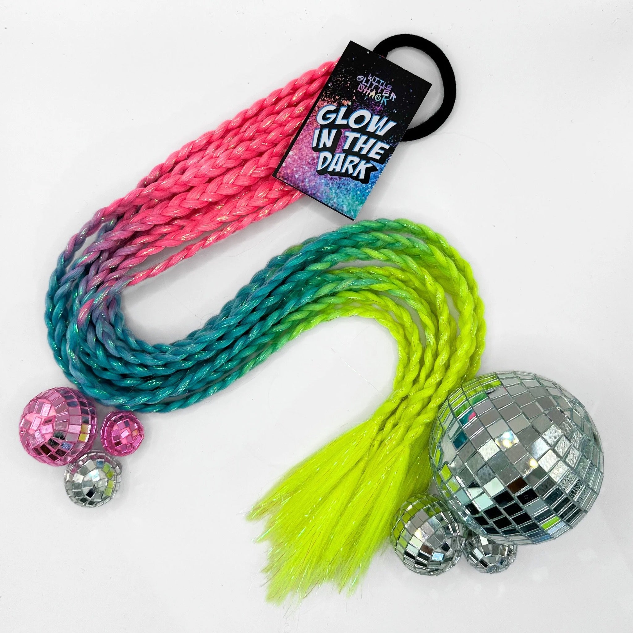 GLOW IN THE DARK 9-Strand Plaited Reusable Ponytail with Tinsel – 100g