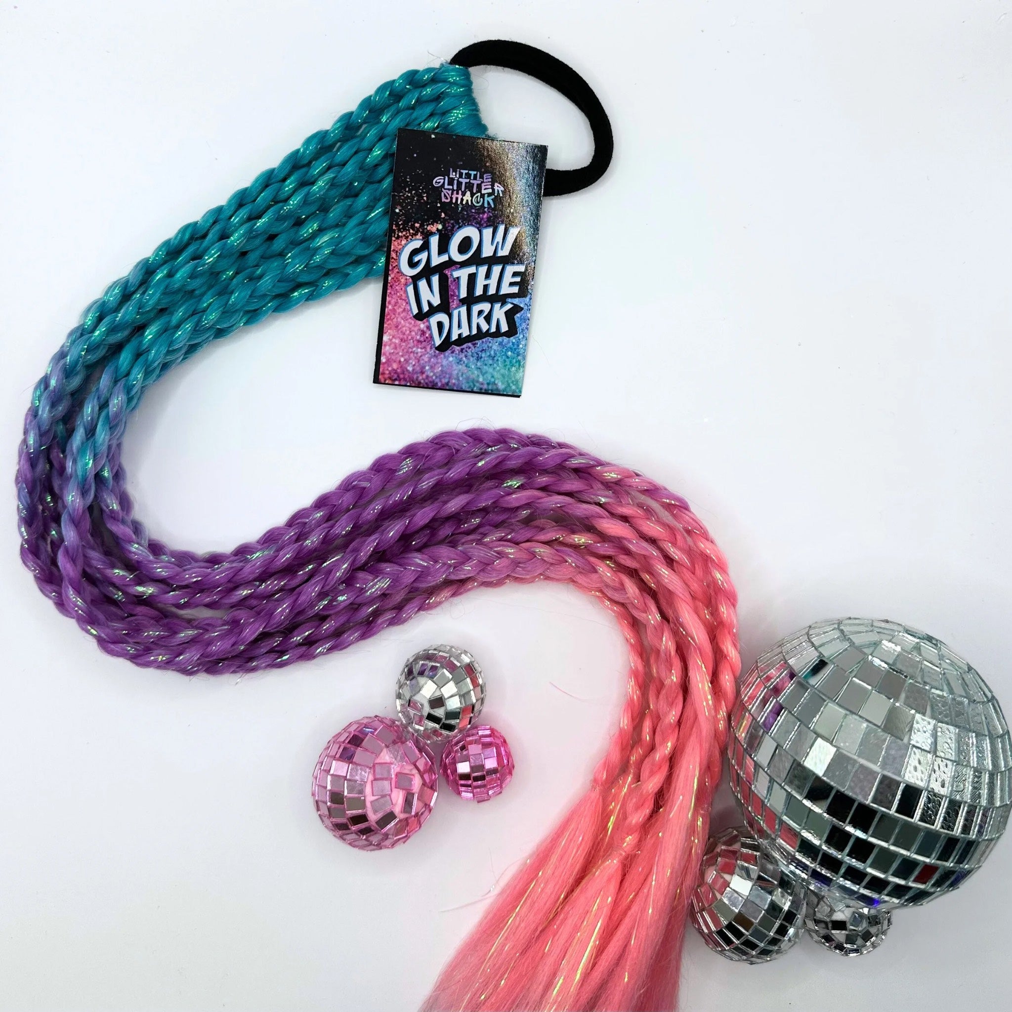 GLOW IN THE DARK 9-Strand Plaited Reusable Ponytail with Tinsel – 100g