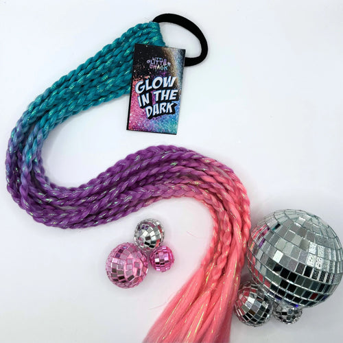 GLOW IN THE DARK 9-Strand Plaited Reusable Ponytail with Tinsel – 100g