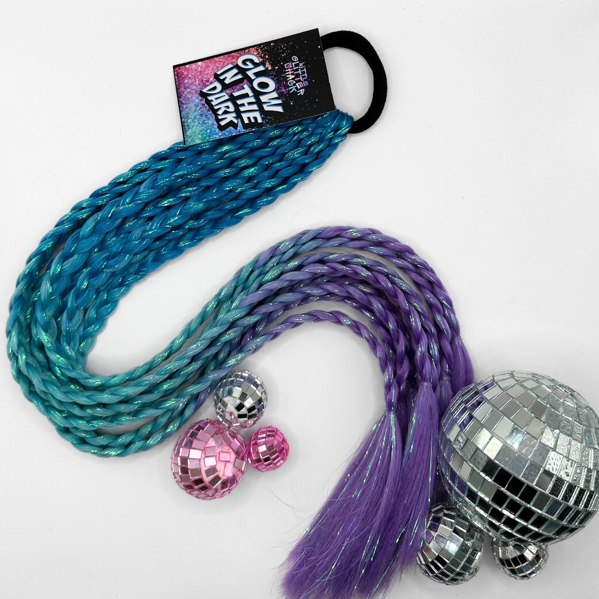 GLOW IN THE DARK 9-Strand Plaited Reusable Ponytail with Tinsel – 100g